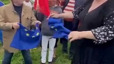 Deputata Diana Șoșoacă a rupt steagul UE de Ziua Europei și a vizitat ambasada Rusiei / Facebook / Diana Șoșoacă