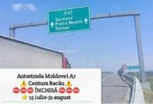 Un segment al autostrăzii A7 din zona Bacău va fi închis temporar circulației / Autostrada Moldovei A7